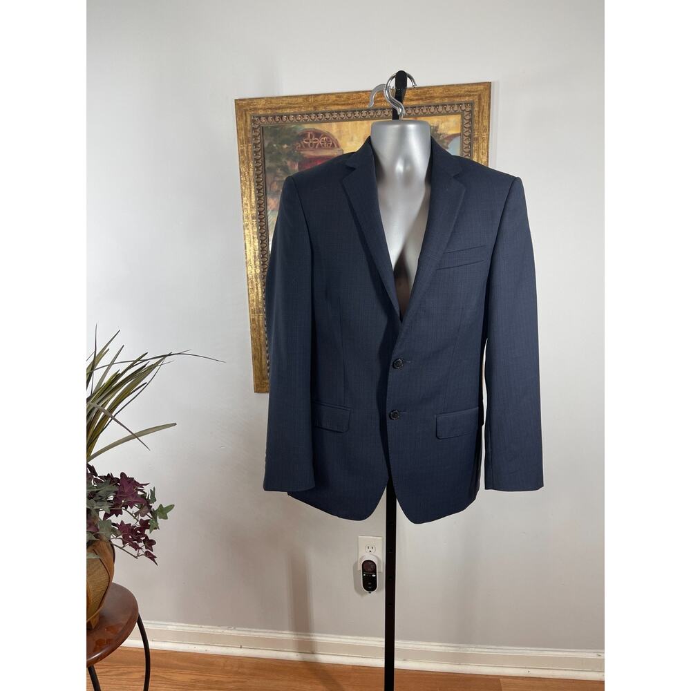 DKNY Blazer Jacket Mens 36S Navy Blue Wool Tailored‎ Fit Two-Button Quiet Luxury